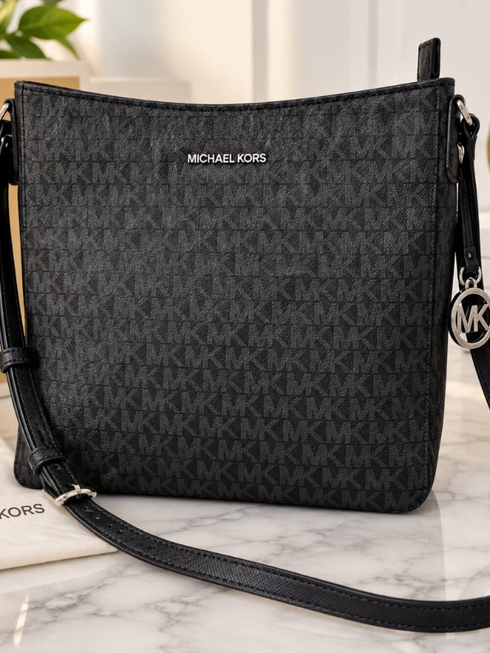 Michael Kors Black Signature MK Crossbody Messenger Bag